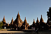 Bagan Myanmar. Cluster of red brick temples near Min myaw yaza  